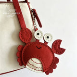 Handmade Real Leather Crab Bag Charm Keychain Handbag Accessory Ornament Gift Charms