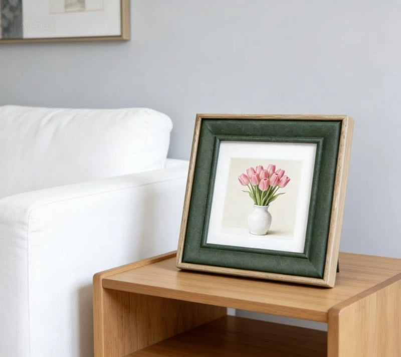 Wood Green Nordic Photo Frame Square Shape with Hanging and Standing Features Model