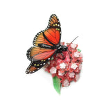 Northern Rose Monarch Butterfly on Flower - Miniature Porcelain Figurine Model