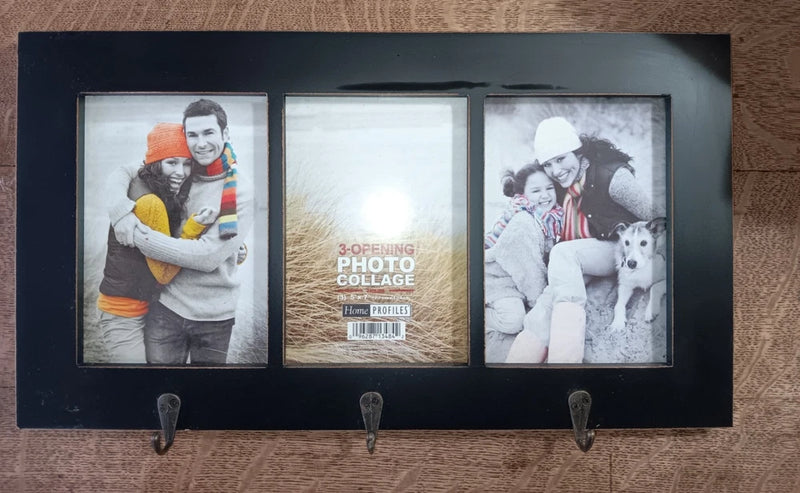 Homes Profiles Picture Collage 3 Photo Frame Key Leash Holder 3 Hooks 17.5"x9.7" Model