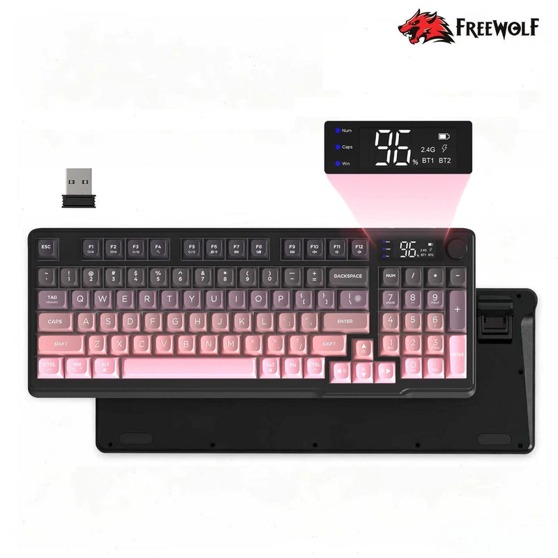 FREEWOLF M96 Dual Mode Wireless Keyboard Bluetooth 5.0 96-Key PBT Smart Display Model