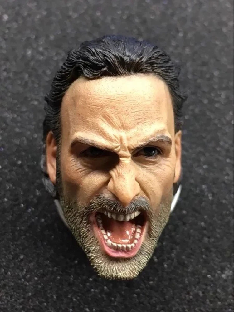 1/6 Scale Angry Roar Rick Grimes Andrew Lincoln Head Carving Sculpt Model Toys Model