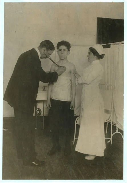 Photo:1913 Board of Health Examination Working Papers Boy Nurse Doctor Model