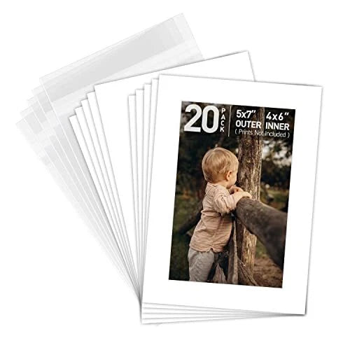 5x7 Picture Mat Boards Fits 8x10 White Core Bevel Backing + Clear Bags Picture Model