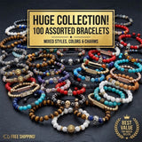 100 PCS Unisex Beaded Bracelets Bulk Mixed Natural Stone Charm Bracelet Jewelry Charms