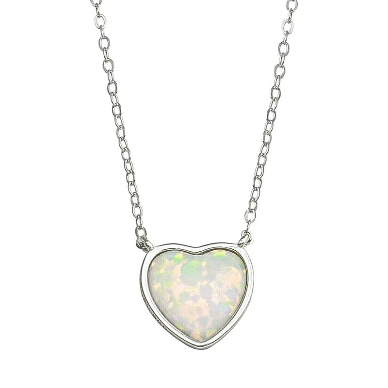 Opal Bezel Heart Necklace set in Solid Sterling Silver - Gift box incl. Charms