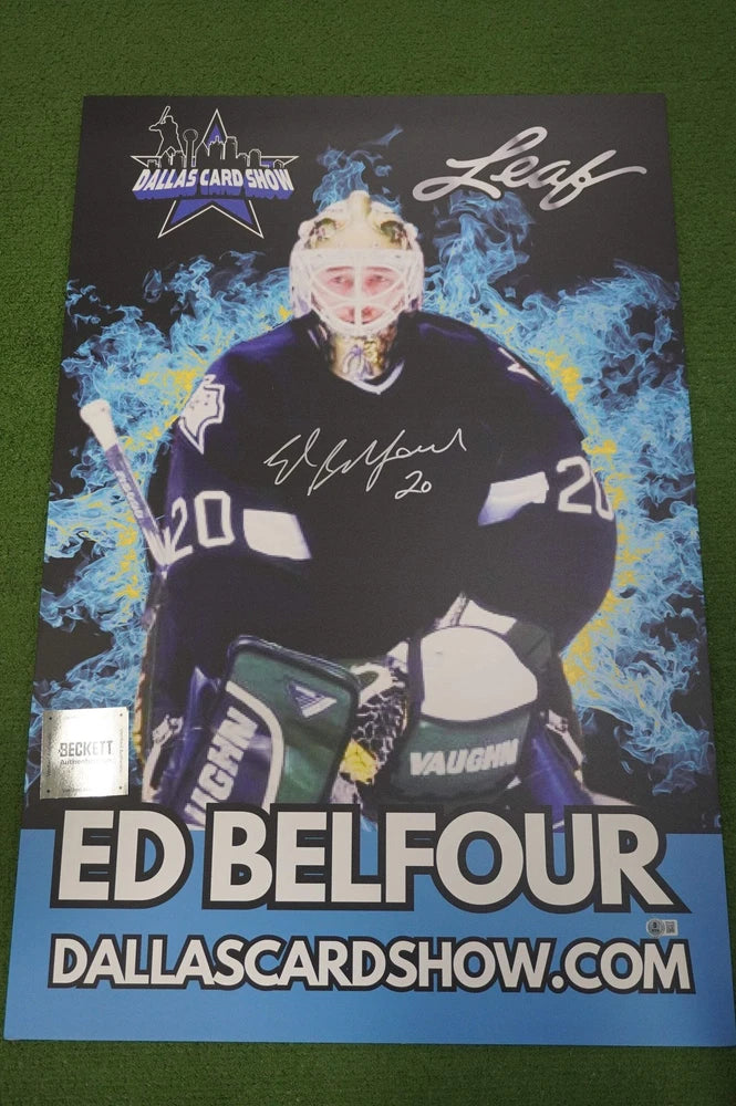 ED BELFOUR DALLAS STARS SIGNED 24x36 Dallas Card Show FOAM BOARD BAS Model
