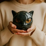 Black Cat Head Sculpture Statue Marble Look Figurine Home Decor Gift Shelf Art Model