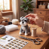 DIY Needle Felting Kit for Cute Schnauzer Dog Figurine, Crafting Wool Art Model
