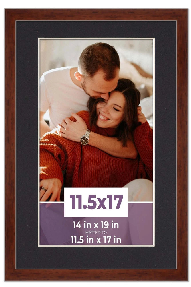 11.5x17 Frame Walnut With Black Picture Mat For 11.5x17 Photo - Walnut 14x19 Fra Model