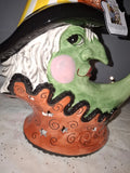 Whimsical Witch Sitting On A Half Moon In A Cauldron.Tea Lights-Made By Blue Sky Model