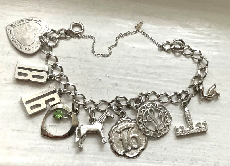 Vintage Sterling And Plated CHARMS On BRACELET  Wearable 6 1/2¡± PETITE Charms