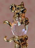 Vintage LENCIA Star Collection Miniature Gold Tone & Crystal Mouse w/Cheese~3cm Model