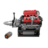 V8 Engine Motor Mechanical Engineering Model Building Block Toy Collection Model