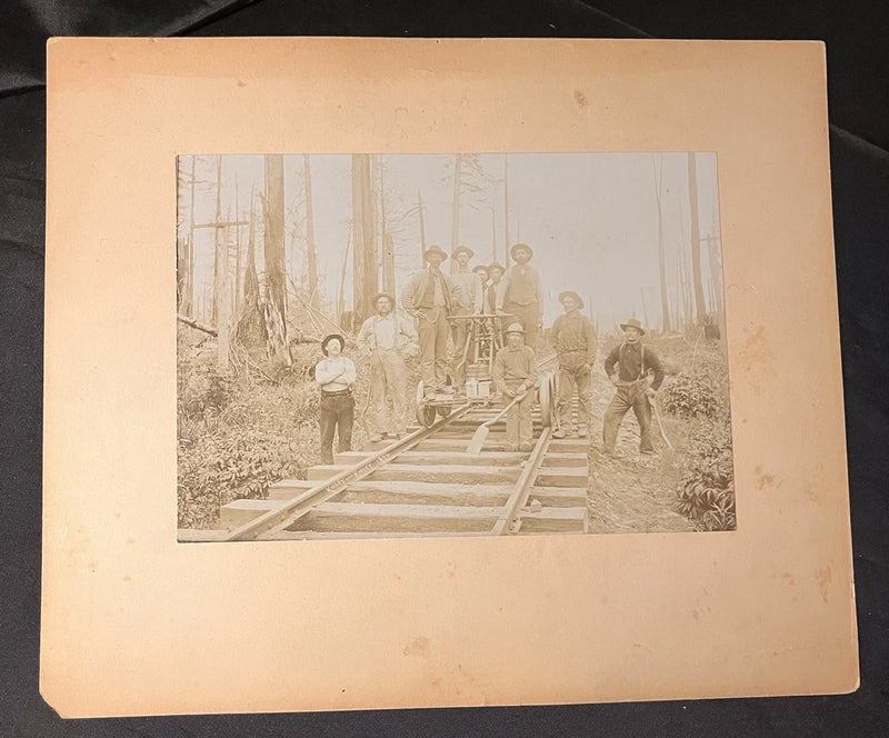 10x12 KINSEY AND KINSEY 1896 TIMBER WORKERS ON INSPECTORS CART BOARD PHOTO Model