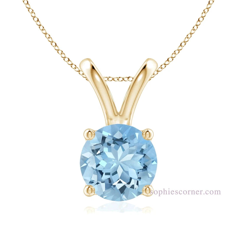 1.25 ct. Genuine Aquamarine Solitaire Pendant Necklace -YGP overSterling Silver Charms