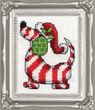 Cross Stitch Kit Design Works Candy Cane Dog Picture w/Frame & Mat #DW520 Model