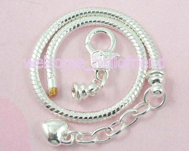 Silver Tone Plated Snake Chain Heart Charm Bracelet For European Beads NP13 Charms