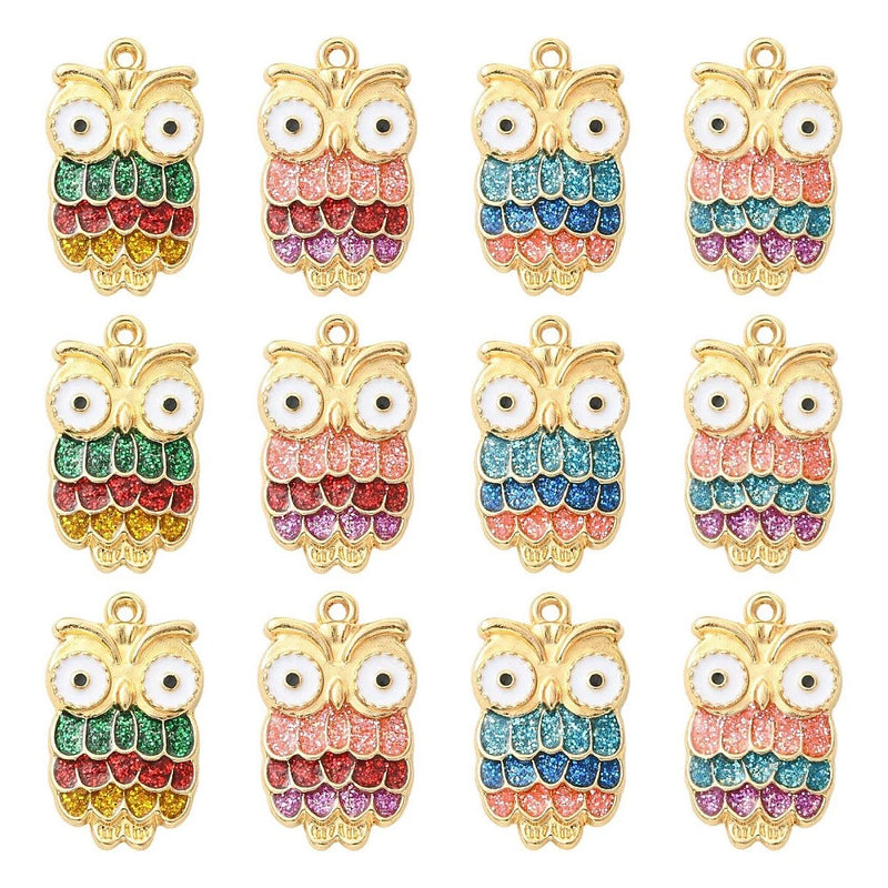 40pcs Cute Owl Charms Alloy Enamel Animal Metal Dangle Pendants for DIY Charms