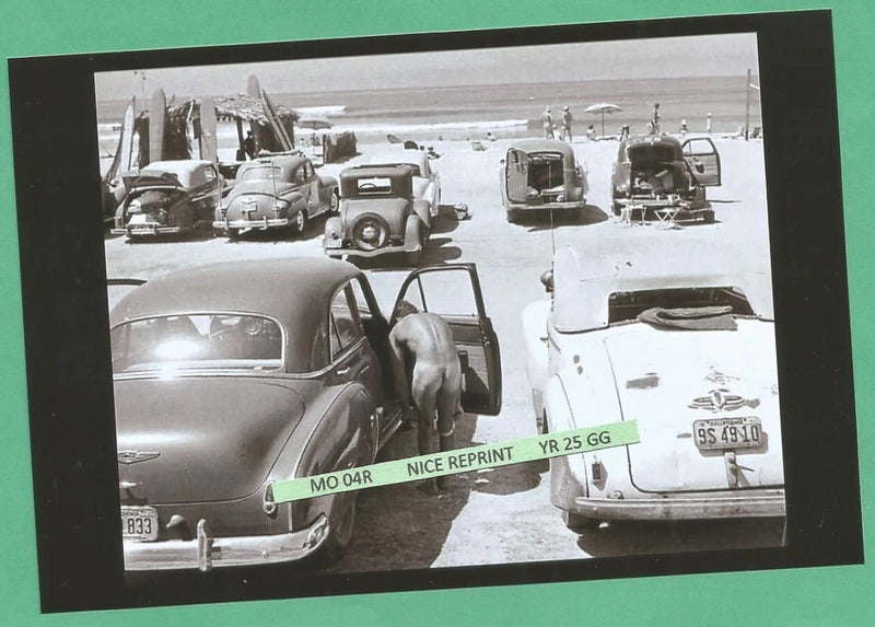 Found PHOTO of Old OCEAN BEACH SURFER Scene Old Cars 1950 Chevy & Surf Boards Model