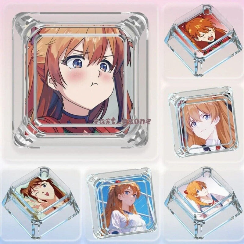 Anime Lovely Asuka Transparent Cute Manga Clear Cross Keycaps for MX Keyboard Model