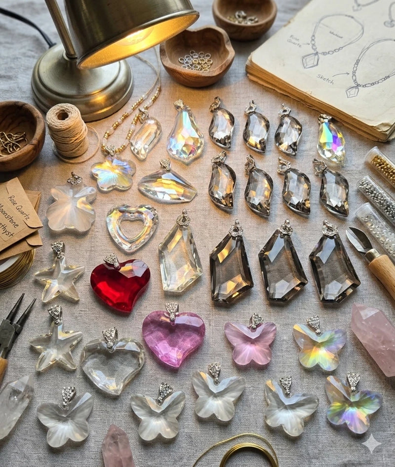 Crystal Pendant Charms Bulk Heart Star Butterfly Teardrop Glass Crystal Jewry 12 Charms