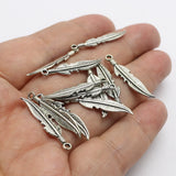 100pcs Bohemian Feather Charms - 27x6mm Tibetan Silver Pendants for Necklace Charms