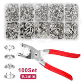 100 Set Snap Fastener Kit 9.5mm Press Studs with Pliers for Fabric Craft Clothes Model