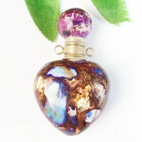 Purple Gold Copper Bornite Heart Charm Essential Oil Diffuser Bottle Pendant Charms