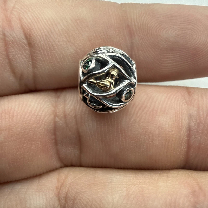 AUTHENTIC PANDORA 925 ALE STERLING SILVER & 14K GOLD BIRDS OF A FEATHER CHARM Charms