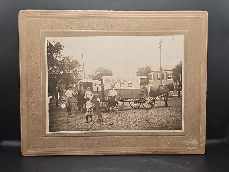 photo on board spring water ice wagon horse drawn teens 1920's 6.5x4.5 Model