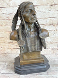 Native American Art Indian Chief Headdress Bronze Bust Sculpture Statue 20 lbs Model