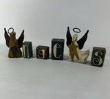 Primitive Country Wooden Block Angel Figurine Display Tabletop Rustic Decor Model