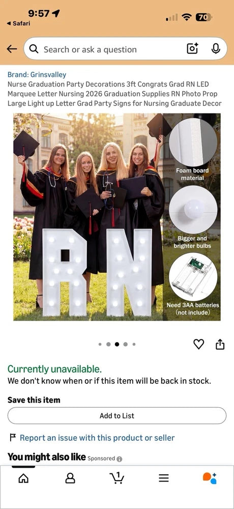 Grinsvalley Lighted RN Letters Nursing Graduation Backdrop Set White Model
