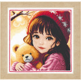 Vervaco counted cross stitch kit "Girl with Bear", 21x21cm Model