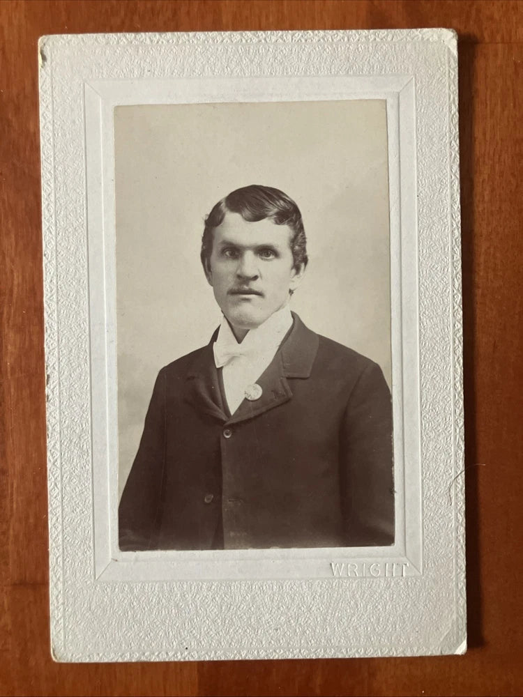 Stately Man Button On Lapel Wright Santa Ana Ca 4x5 Antique Photo On Board Model