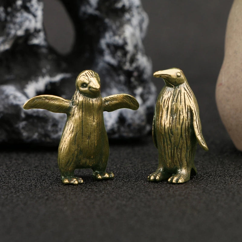 1 Pair Brass Penguin Statues Figurines Home Decorations Animal Ornaments Gifts* Model