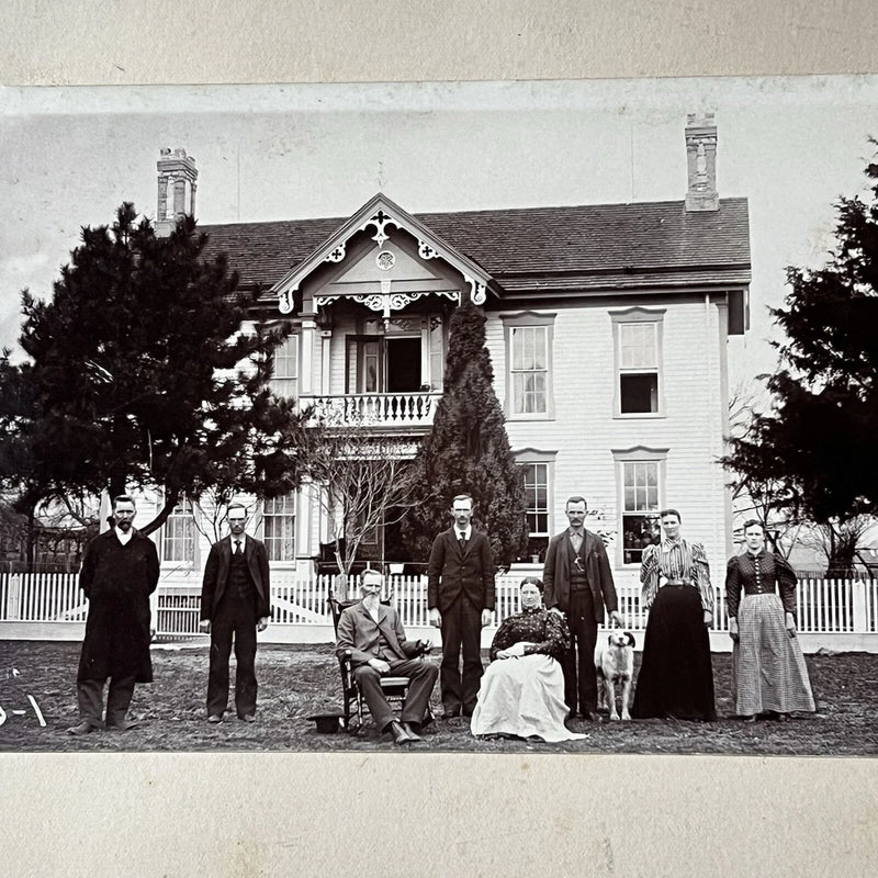 Antique Photograph On Board Group Men Women Dog ID James W Logan House Model