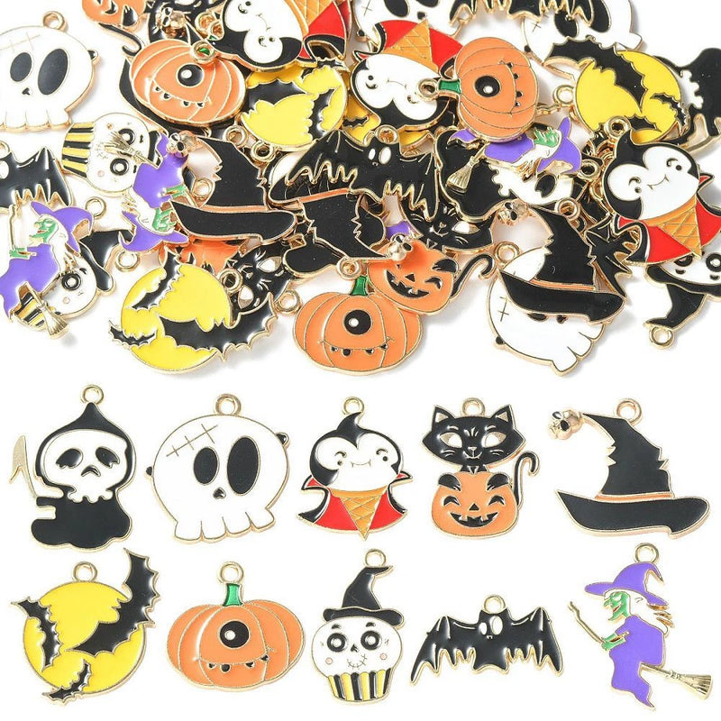 40x Halloween Witch Pumpkin Cat Ghost Charms Pendants for DIY Jewelry Making Charms