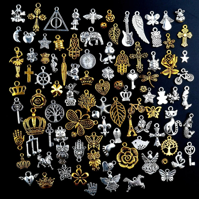 10 Mixed Charms Antiqued Silver Gold Pendants Random Assorted Lot Jewelry Charms