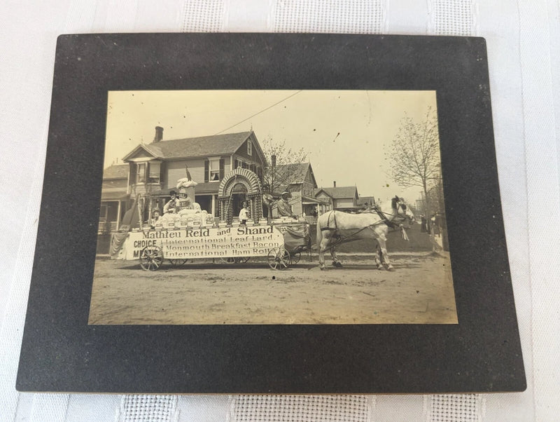 Antique Photo 1900+ by H. S. Conklin TRAVELING MEAT STORE WAGON 9"x7" Board Model