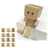 Shaking Feet Wooden Man Figurine with 12 Magnetic Expressions, Car Dashboard Dec Model