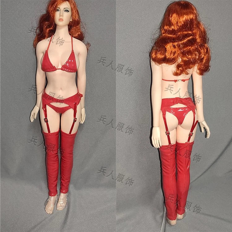1/6 Female Red Pu Suspender Stockings Lingerie Set Model For 12" Ph Tbl Figures Model