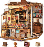 Miniature Dollhouse Kit Chocolate Shop DIY Mini Wooden Model with LED Light for Model