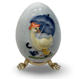Goebel 2002 Annual Porcelain Egg Figurine Duck Umbrella Germany Gold Stand Model
