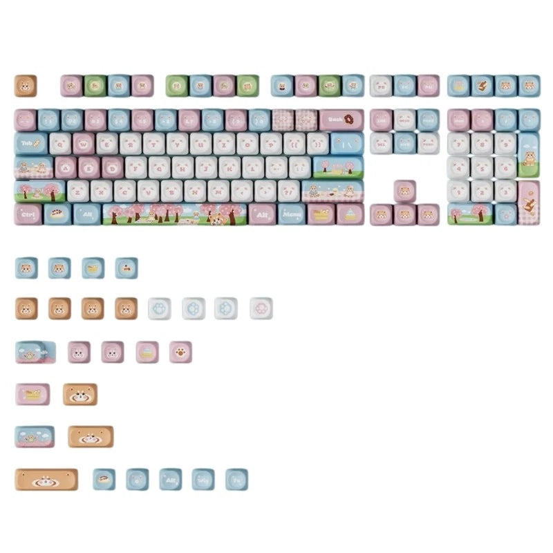Cute Panda Spring OQO Profile Keycaps PBT Dye Sublimation for Mechanical Model