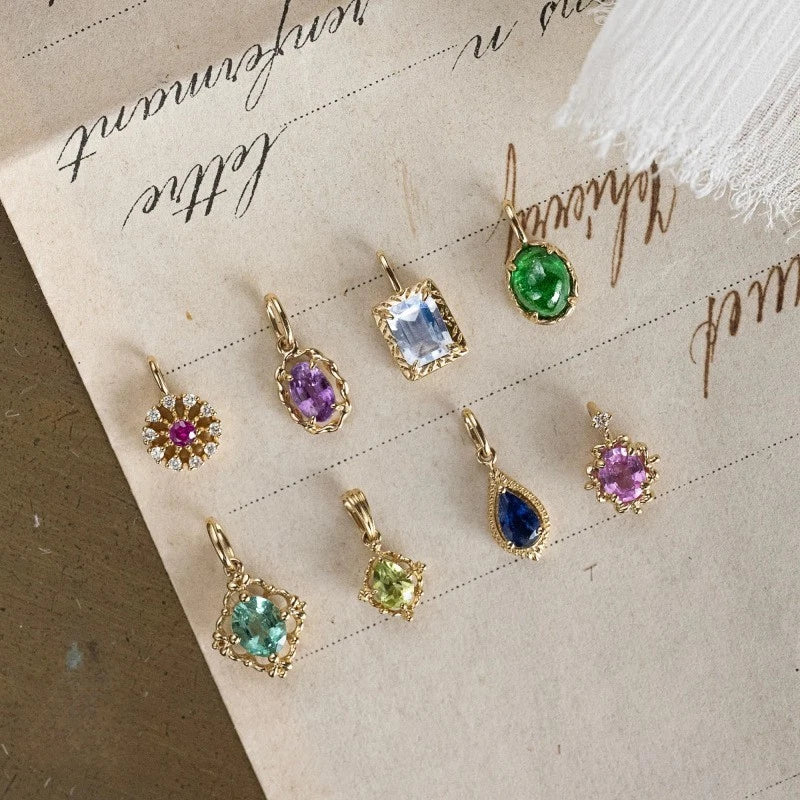 8pcs 18K Gold Plated Color Birthstone Charm Pendants Necklace Bracelet DIY Bulk Charms