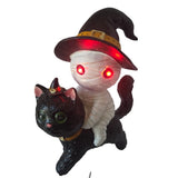 Mummy Black Cat Figurine 10 Inch LED Light Up Eyes Witch Halloween Decor Model