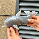 Agate Geode Dolphin Statue Stone Animal Figurine Home Office Decor  589 g Model
