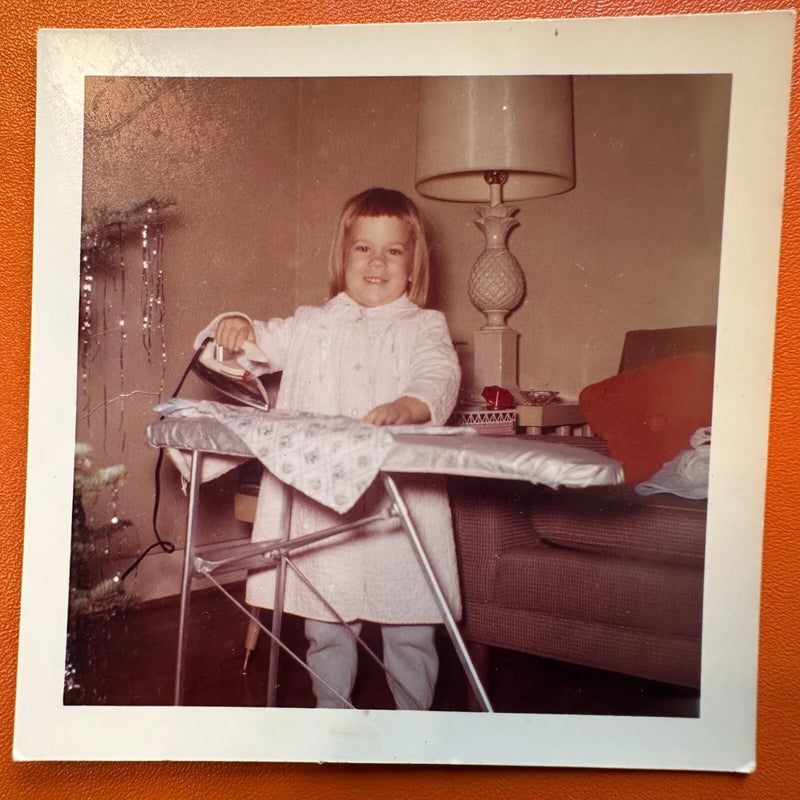 Little Girl Ironing Board Christmas Blonde Domestic VINTAGE COLOR PHOTO ORIGINAL Model